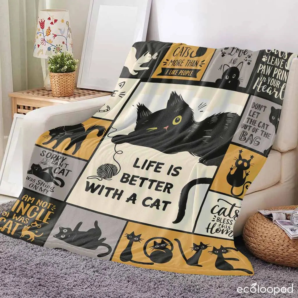 Flannel Throw Blanket - Halloween Animal Graphic Blanket, Super Soft Warm Lightweight Wrinkle Resistant, Whimsical Cartoon Paw Print Kitty Design, Spooky Animal Inspired Home Decor for Cozy Setup, Ideal Gift for Cat Owners, Anti-Pilling Flannel