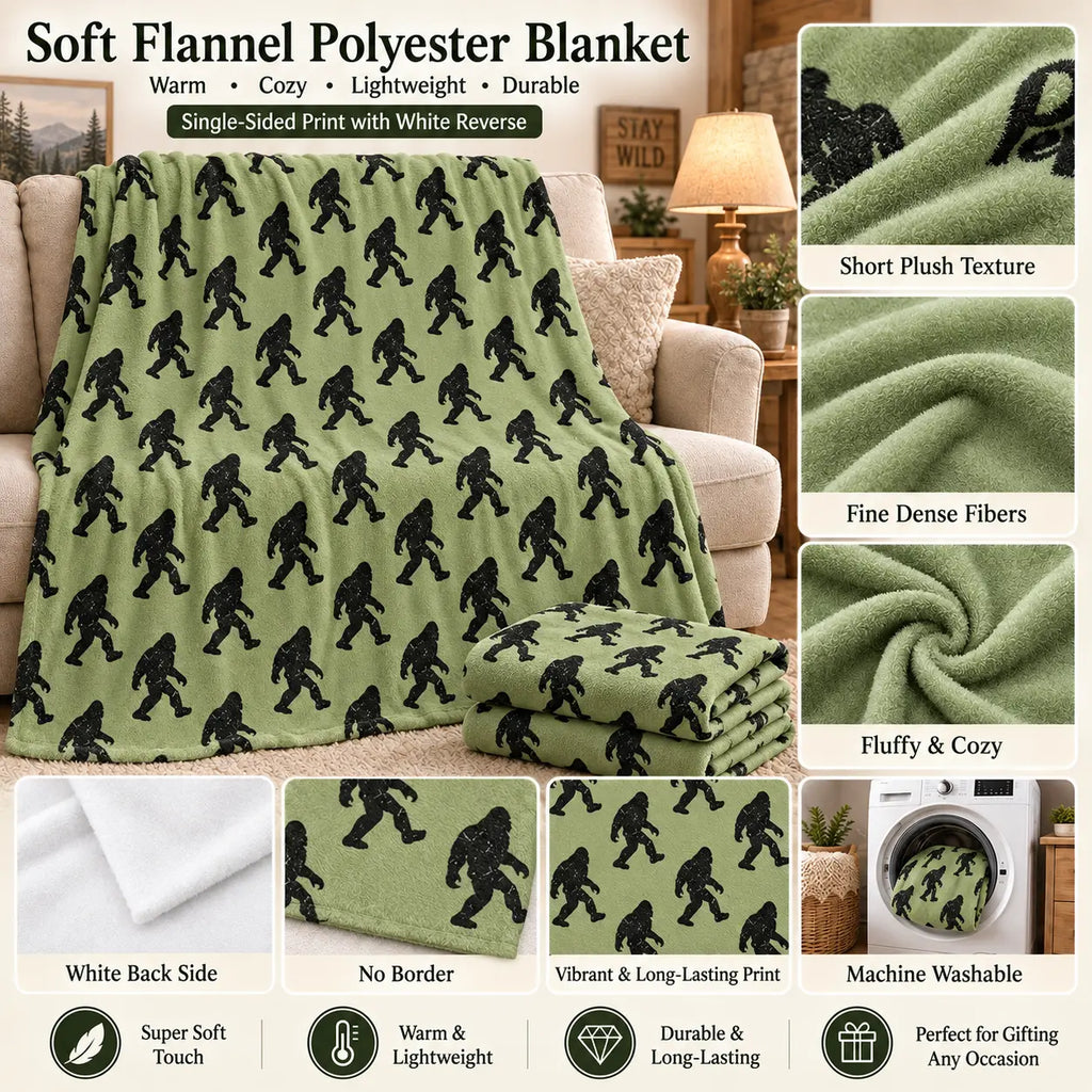 Funny Big Foot Sasquatch Gifts Blanket, Bigfoot Blanket for Men Women, Funny Birthday Unique Sasquatch Gifts, Vintage Flannel Throws Blanket for Bed Sofa Car, Gift for Him, Printed on One Side, Cozy Throw Blankets,Halloween Christmas Gift