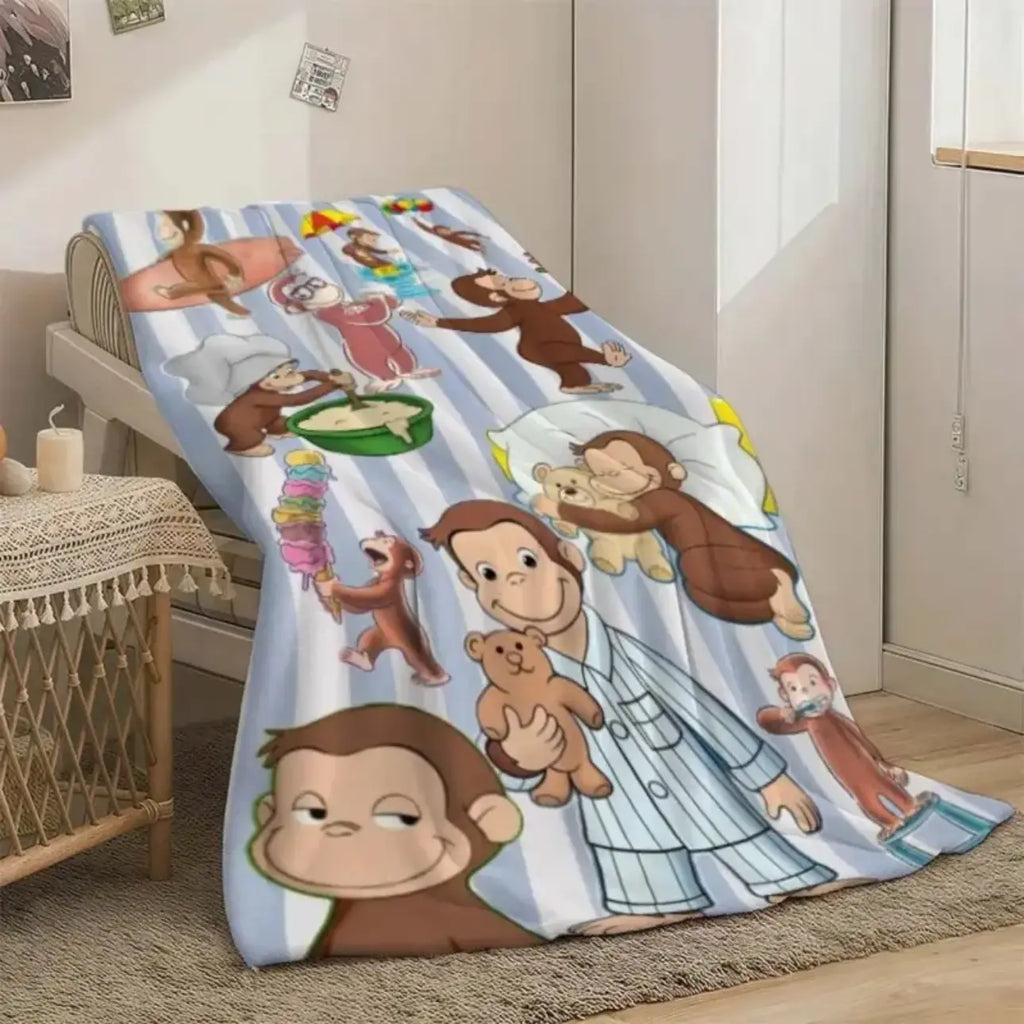 Classic Curious George Cartoon Character Throw Blanket - Breathable, Soft Cozy All-Seasons Bedding for Children, Kids Bedroom Decor, Couch Sofa Birthday Gift, Wrinkle Resistant