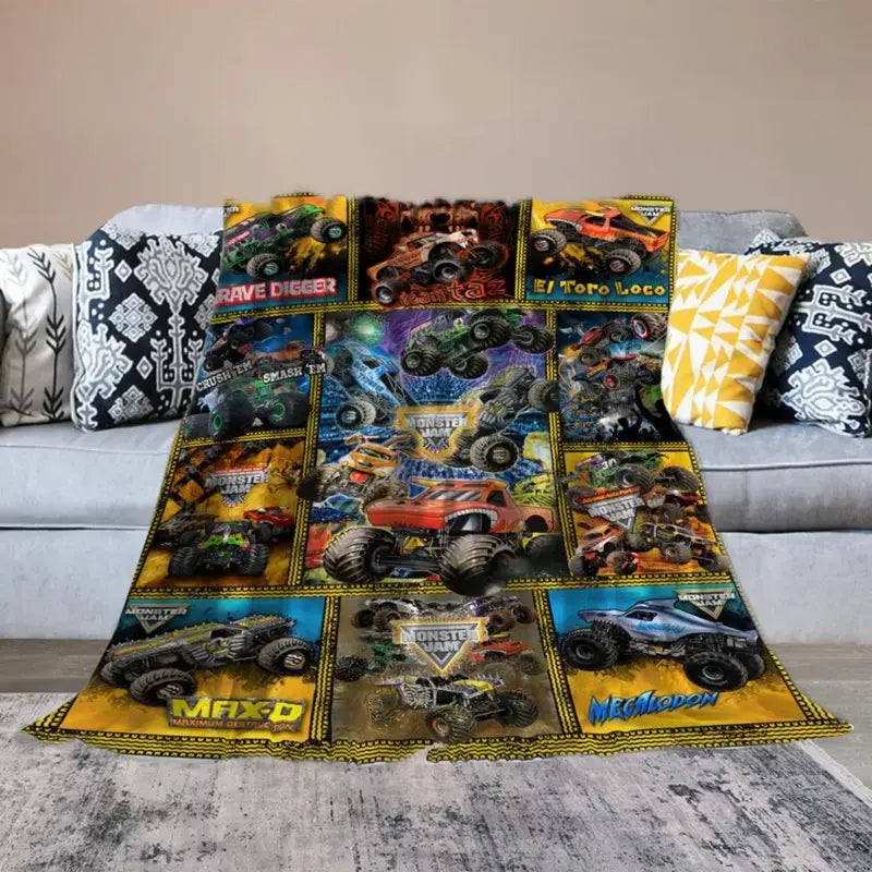 Soft Funny Throw Blanket M-Monster Jam Flannel Blanket - Soft and comfortable, with fashionable print design, suitable for daily use and gift giving (birthdays, Christmas, Thanksgiving) B-4