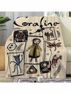 Coraline Cartoon Throw Blanket, Gothic Fantasy Girl Black Cat Soft Cozy Plush Bed Blanket, Lightweight Warm Blankets for Kids Bedroom Decor, Couch Sofa Living Room, Birthday Gifts for Fans