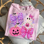 Comfort Colors Preppy Ghost Coquette Shirt, Cute Pink Bow Halloween T-Shirt, Girly Spooky Season Graphic Tee, Retro Fall Ghost Apparel, Trendy Gift