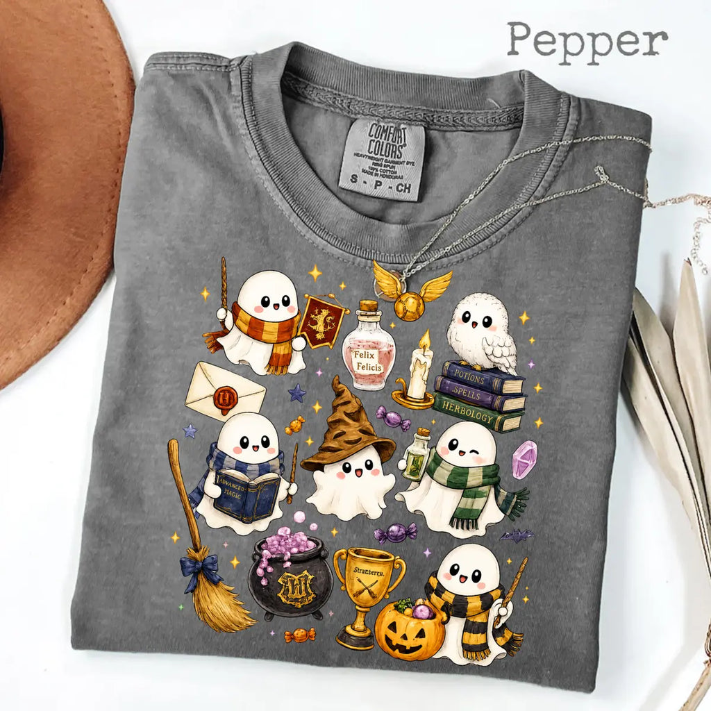 Comfort Colors Wizard Ghost Shirt, Magical Halloween Graphic Tee, Fantasy Ghost T-Shirt, Spooky Wizard World Inspired Gift