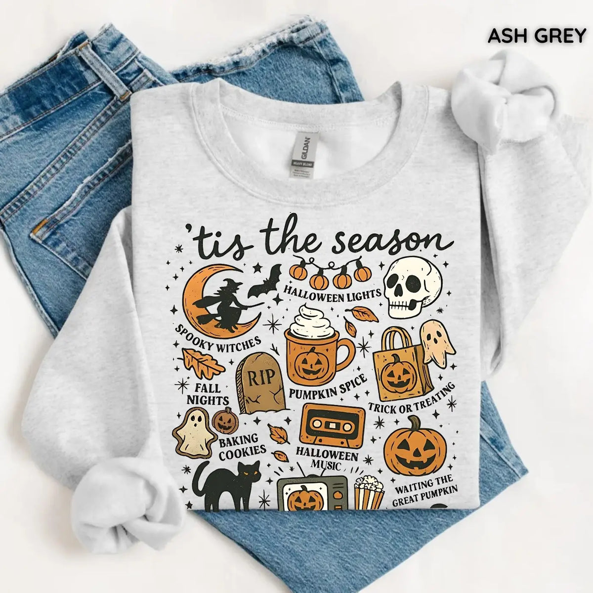 Tis The Season Halloween Sweatshirt, Cute Fall Graphic Tee, Pumpkin Witch Shirt, Trendy Halloween Gift Top, Unisex Womenswear