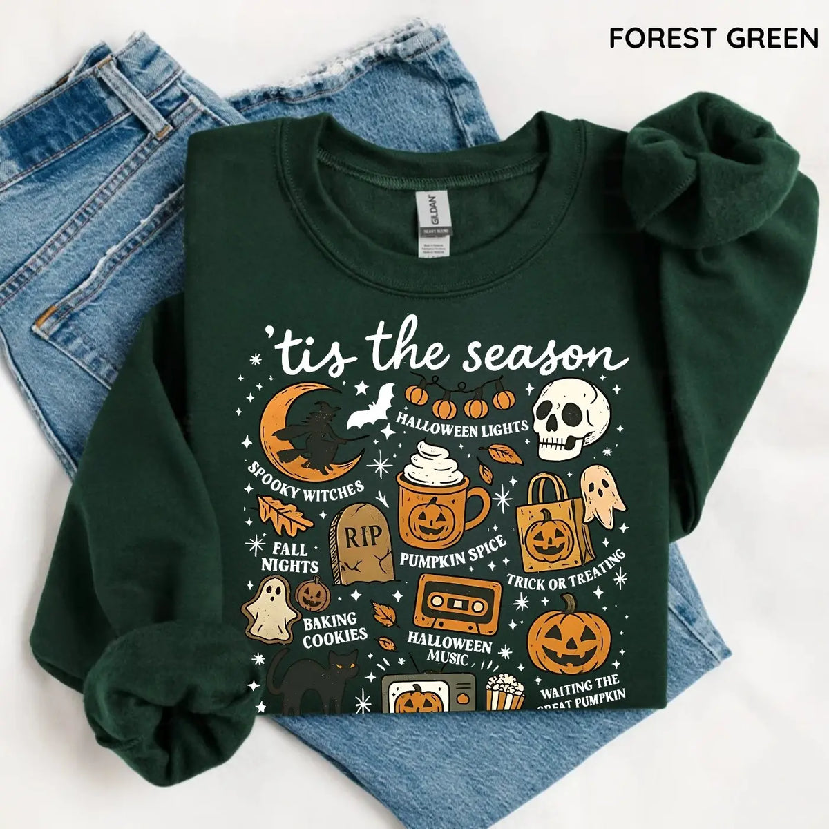 Tis The Season Halloween Sweatshirt, Cute Fall Graphic Tee, Pumpkin Witch Shirt, Trendy Halloween Gift Top, Unisex Womenswear
