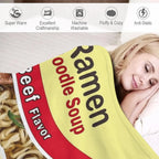 JOOCAR Instant Ramen Noodle Soup Beef Flavor Throw Blanket Fuzzy Plush Fleece Funny Food Blankets Soft Cozy Microfiber Flannel Travel Blanket for Couch Bed All Season Home Decor