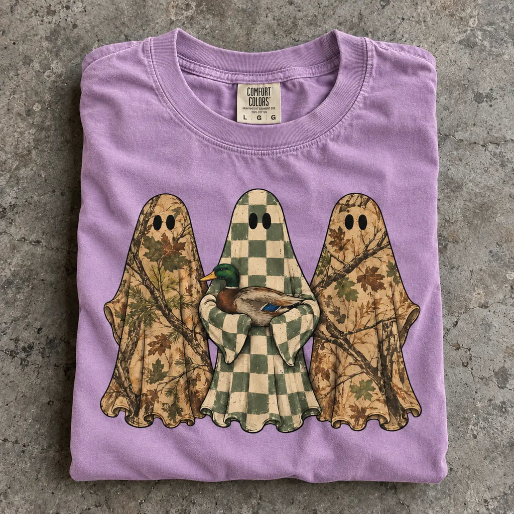 Hunting Season Ghosts Comfort Shirt: Camo Mallard Duck Halloween Tshirt