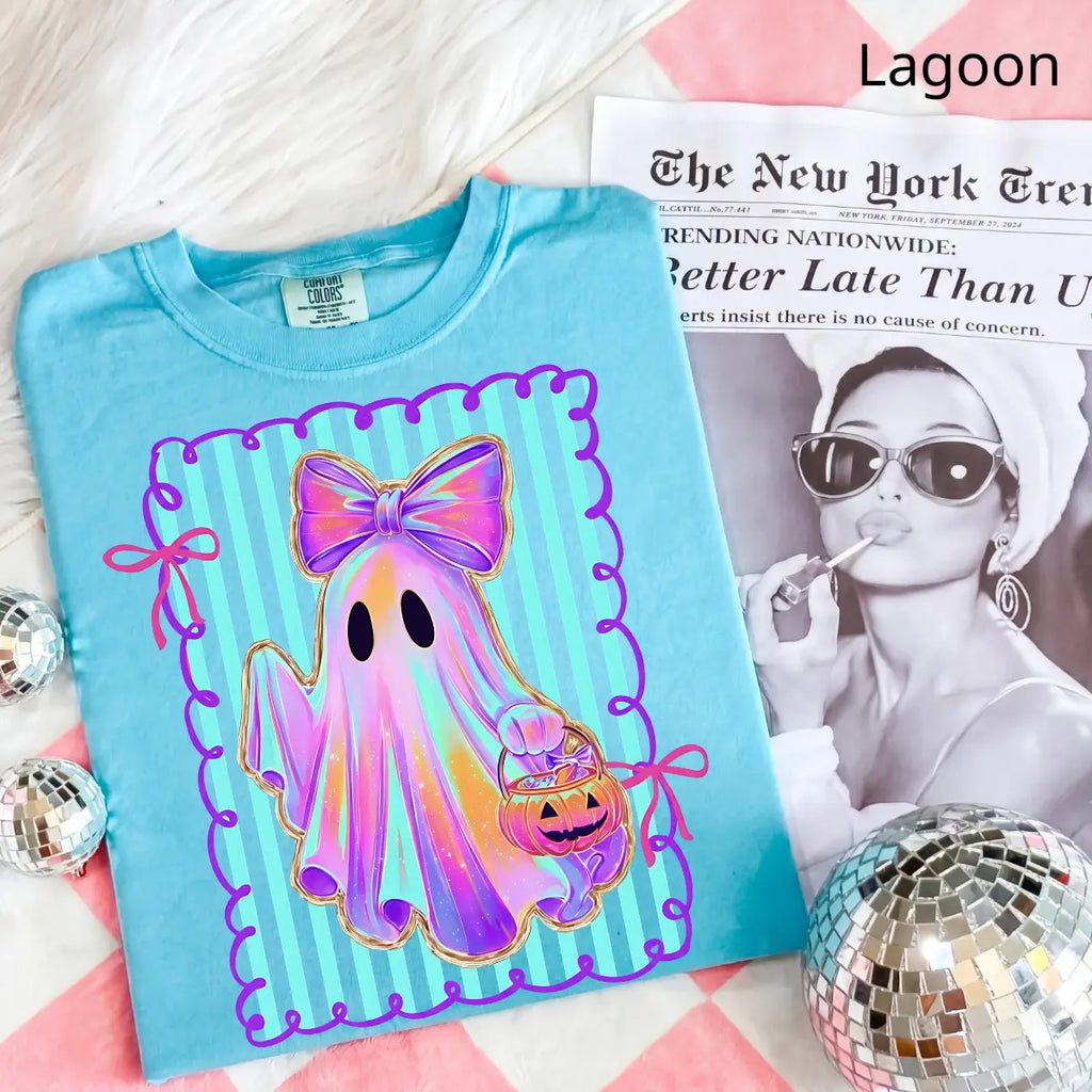 Comfort Colors Preppy Halloween Ghost Shirt, Cute Boo Ghost Coquette Tee, Floral Spooky Season Pumpkin Shirt, Girly Retro Halloween Apparel for Women