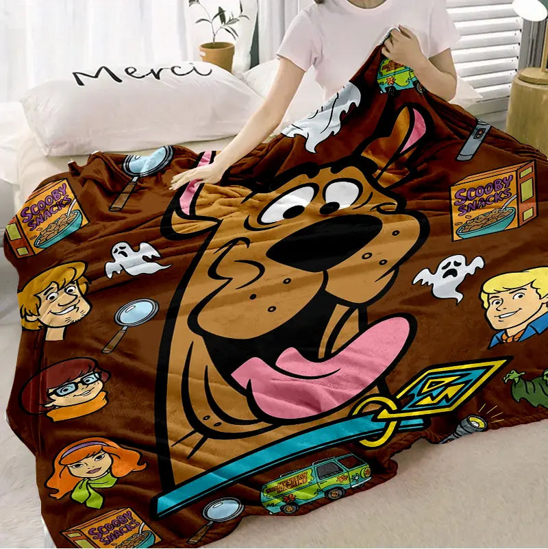 Flash Sale! Scooby-Doo Character-Inspired Flannel Throw Blanket - Soft Warm Material, Bold Spooky Mysterious Robots Ghosts Snacks Prints, Flash Sale Home Items, Room Decor, House Decor, Ideal for Fans