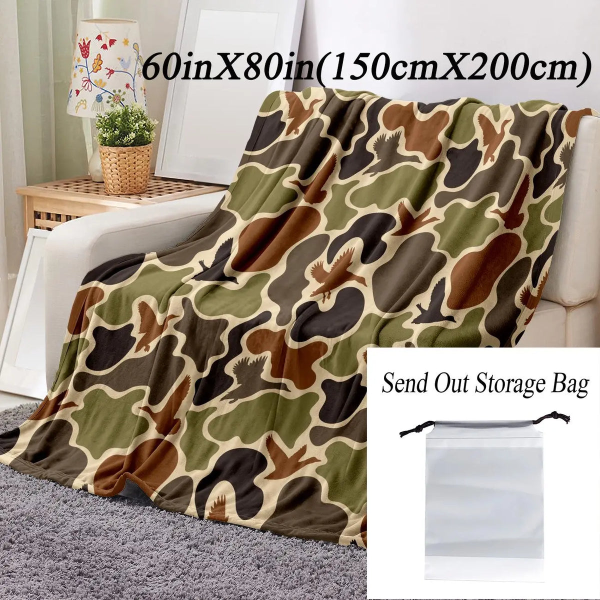 Camouflage Pattern Flannel Blanket, 1 Count Soft Comfortable Warm Napping Throw Blanket, Cool Bedroom Bedding Blankets for Home Office Travel Camping
