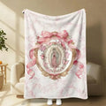 Virgin Mary Our Lady of Guadalupe Pink Bow Frame Flannel Blanket Soft Funny Throw Blanket Cozy Lightweight Plush Portable Cover Blanket For Sofa,Warm Gift For Birthday,Christmas,Multiple Blanket Cozy Chic Blanket Flannel Throw Blankets