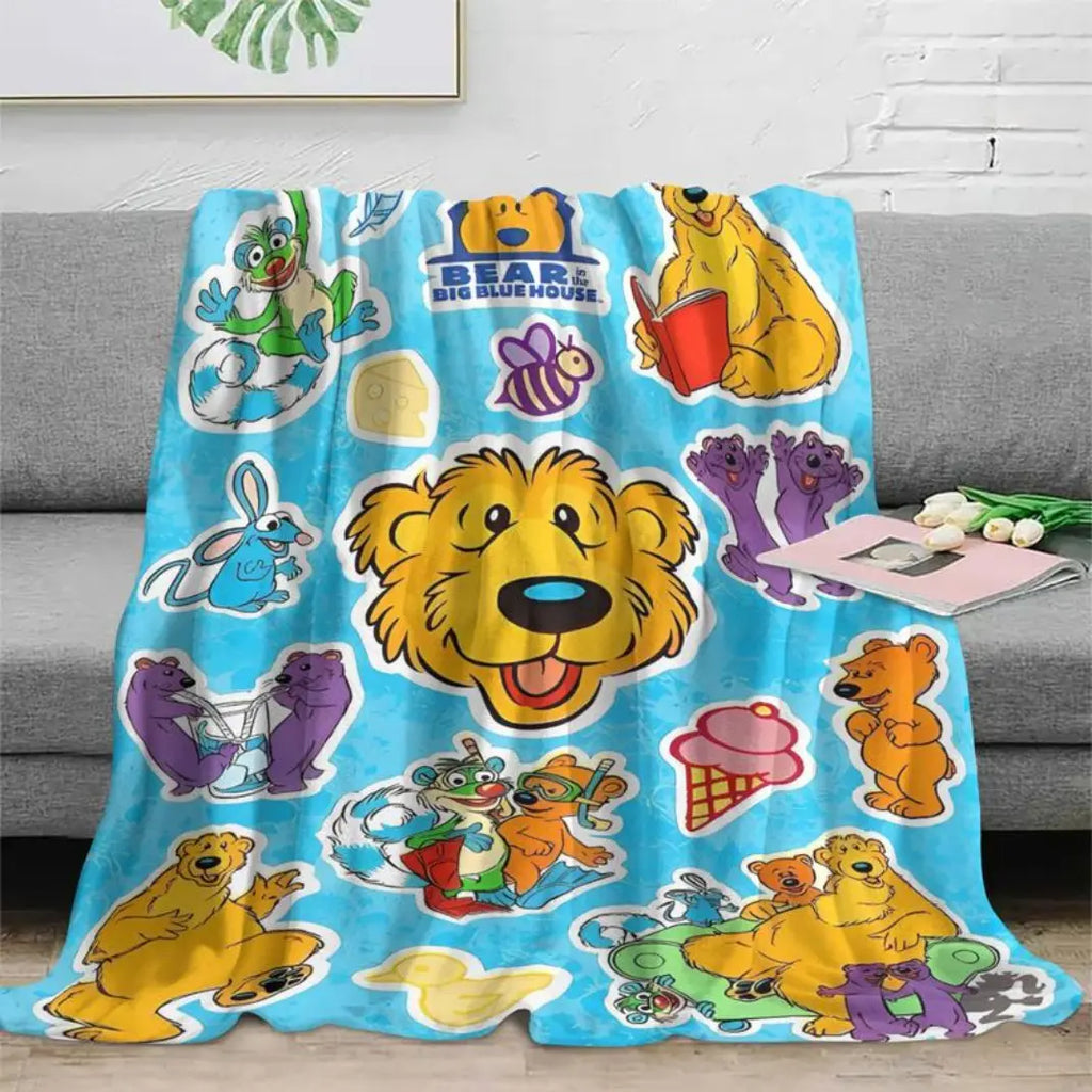 Soft Flannel Blanket Bear in the Big Blue House Cartoon Design, Cozy Throw for Living Room Office Sofa, Perfect Gift for All Seasons Thin Blanket Dream Workshop