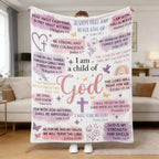 Faith-Based Printed Flannel Soft Throw Blanket (60x80 in) - "I Am A Child Of God" Bible Quote Collage, Pastel Watercolor Religious Print, Blankets for Sofa, Girl Room Decor, Heartwarming Gift for Girls,back to school,back to school shopping,home decor