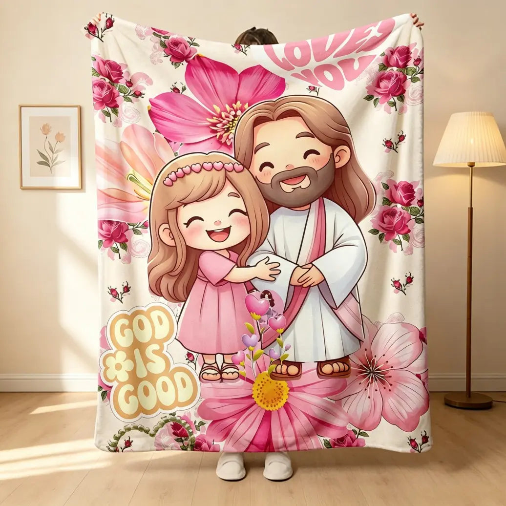 Christian Print Throw Blanket - Fluffy, Soft Cozy Cartoon Printed Jesus & Kids Design, Ultra Plush Lightweight, Floral Scripture, Machine Washable Blanket for Bed, Christmas Easter Gift