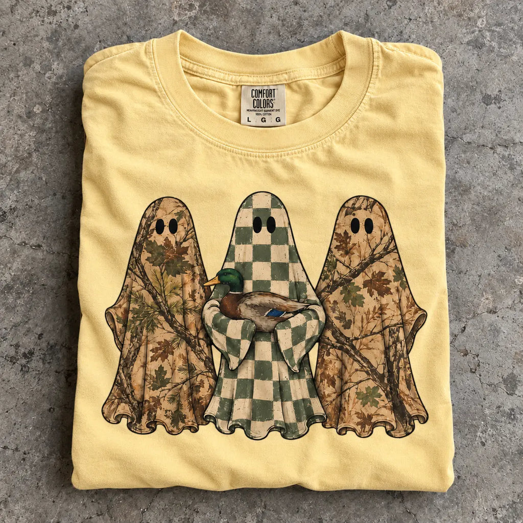 Hunting Season Ghosts Comfort Shirt: Camo Mallard Duck Halloween Tshirt