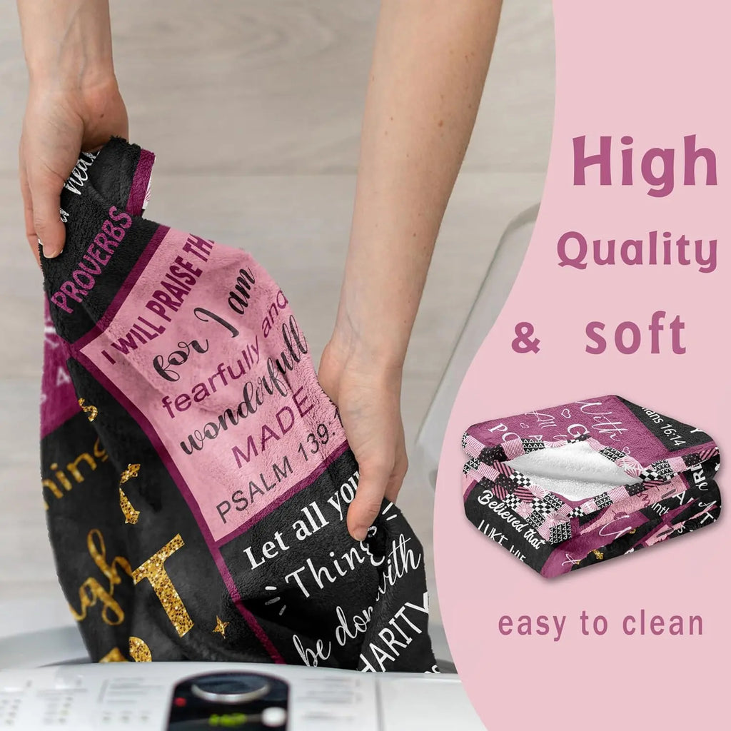 [Summer Sale Deals] Christian Bible Verse Blanket for Women Men, Inspirational Religious Gift for Him Her, 100% Polyester Flannel Blanket, One-Sided Print
