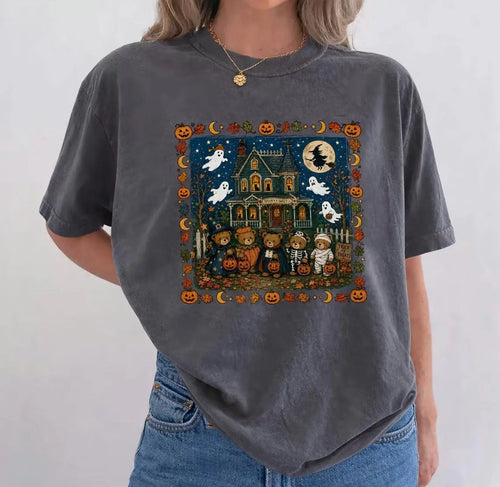 Comfort Colors 90s Bears Halloween Shirt, Trick or Treat Tee, Haunted House Graphic T-Shirt, Pumpkin Lover Spooky Season Gift