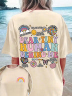 Women's Rainbow & Letter & Floral Print Round Neck Graphic Tee, T Shirts for Women, Vintage Trendy Boho Casual Summer Streetwear Short Sleeve T-shirt for Daily Wear, Ladies Summer Outfit Womenswear Apparel T Shirt