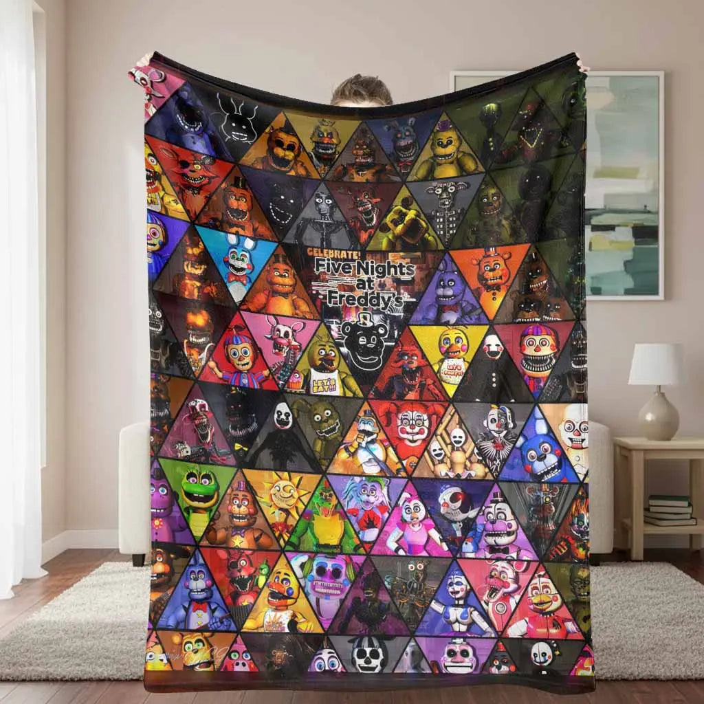 5 Nights at Freddy's (FNAF) Cartoon Character Flannel Throw Blanket - 60×80 in XL Bedding Cover, Lightweight, Cozy, Soft, Durable, Wrinkle-Resistant, Smooth Texture, Breathable, Vivid Dye, Ideal for Home/Indoor/Bedroom, Gifts, All Seasons, Halloween
