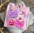 Comfort Colors Preppy Ghost Coquette Shirt, Cute Pink Bow Halloween T-Shirt, Girly Spooky Season Graphic Tee, Retro Fall Ghost Apparel, Trendy Gift