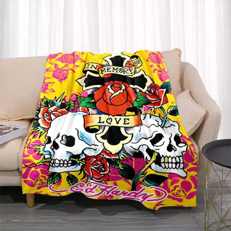 3dED- HARDY Tattoo Tiger Skull Blanket Living Room Bedroom Sofa Soft and Comfortable Warm Blanket Office Leisure Blanket