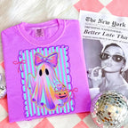 Comfort Colors Preppy Halloween Ghost Shirt, Cute Boo Ghost Coquette Tee, Floral Spooky Season Pumpkin Shirt, Girly Retro Halloween Apparel for Women