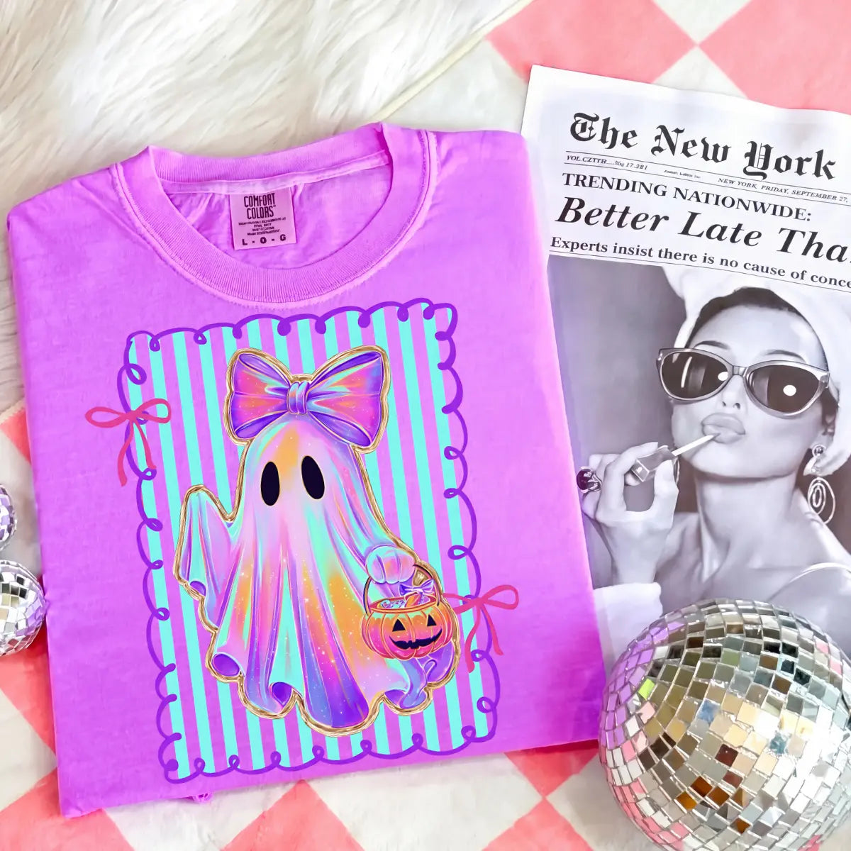Comfort Colors Preppy Halloween Ghost Shirt, Cute Boo Ghost Coquette Tee, Floral Spooky Season Pumpkin Shirt, Girly Retro Halloween Apparel for Women
