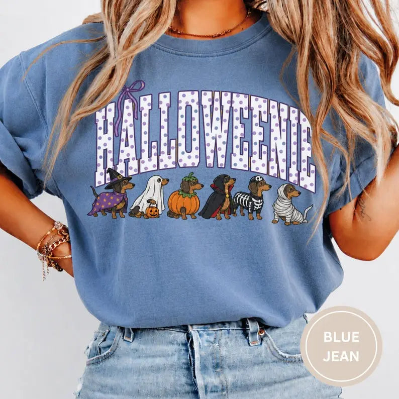 Comfort Colors Halloween Dachshund T-Shirt, Funny Halloweenie Dog Mom Tee, Wiener Dog Tshirt, Spooky Doxie Mom Gift