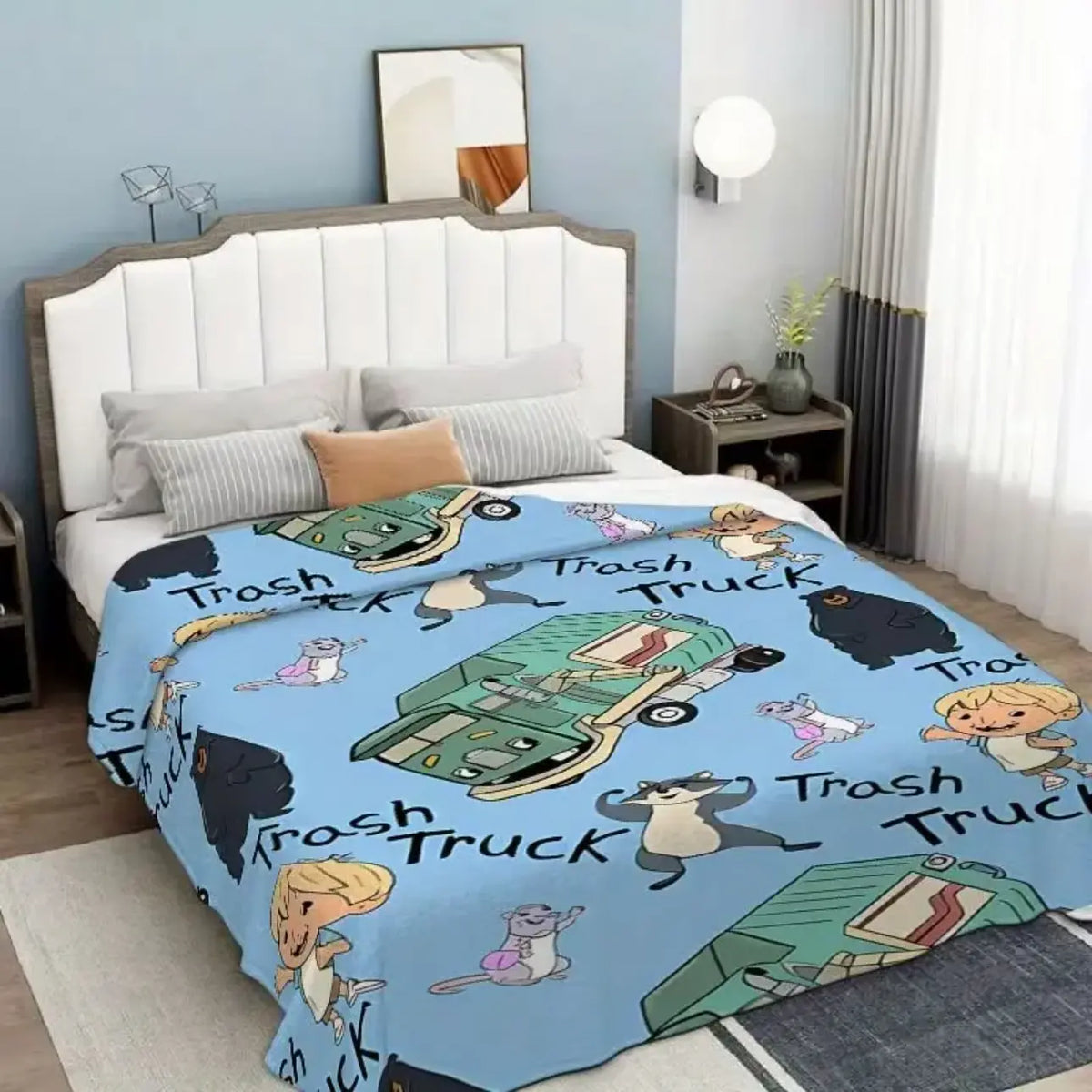 Trash Truck Cartoon Throw Blanket, Cute Boy Bear Raccoon Mouse Soft Cozy Plush Bed Blanket, Lightweight Warm Blankets for Kids Bedroom Decor, Couch Sofa Living Room, Birthday Gifts for Fans