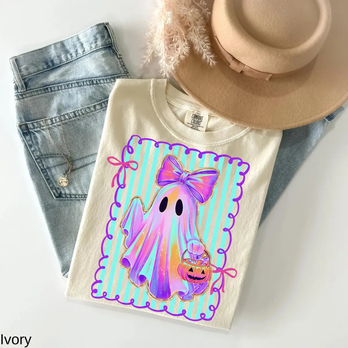 Comfort Colors Preppy Halloween Ghost Shirt, Cute Boo Ghost Coquette Tee, Floral Spooky Season Pumpkin Shirt, Girly Retro Halloween Apparel for Women