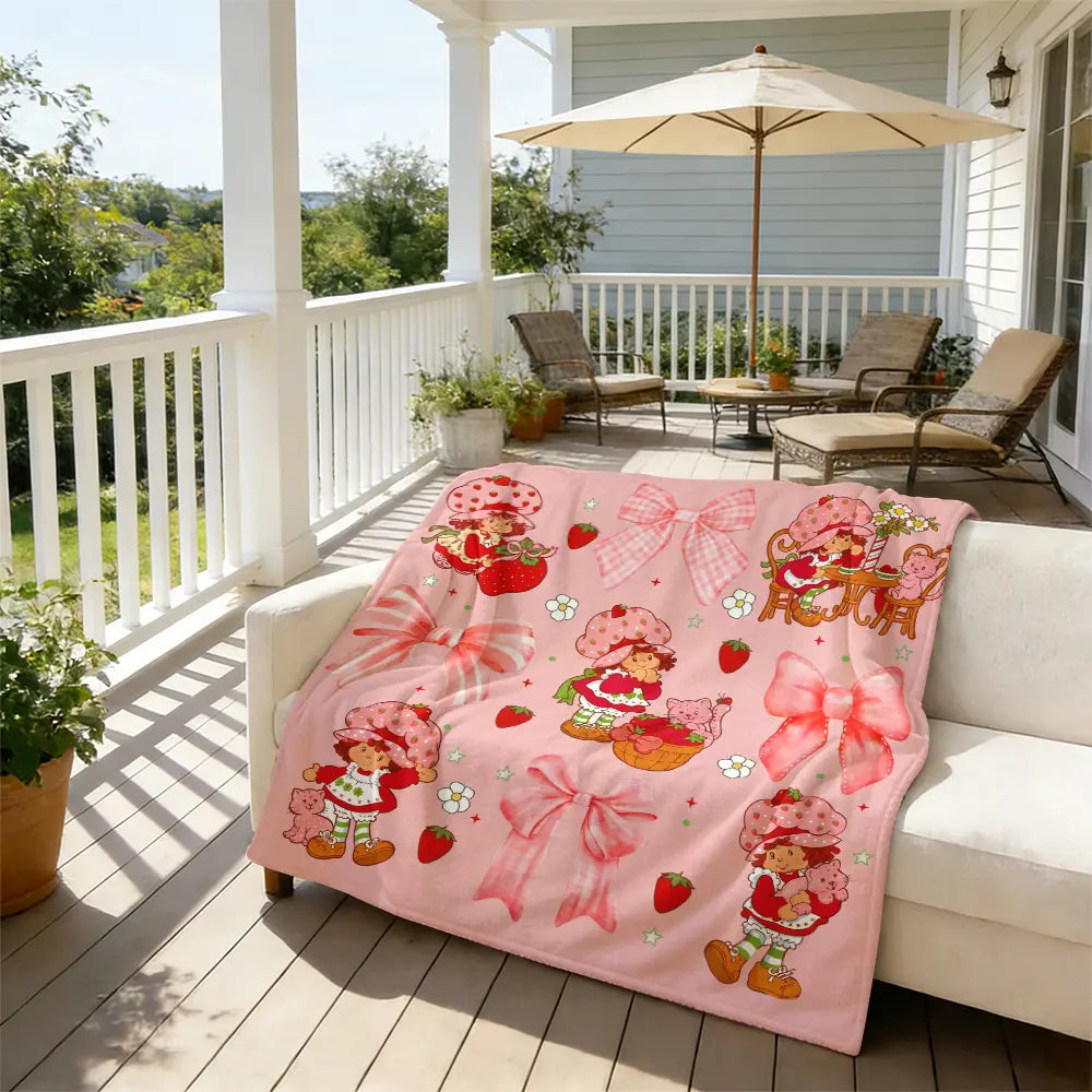 Countdown Sale! Ultra-Soft Flannel Cartoon Print Strawberry Charm Blanket - Flash Sale Home Items, Contemporary Bedroom/Sofa Bedding Throw, Teen Girl Gift, Girly Home Accessory