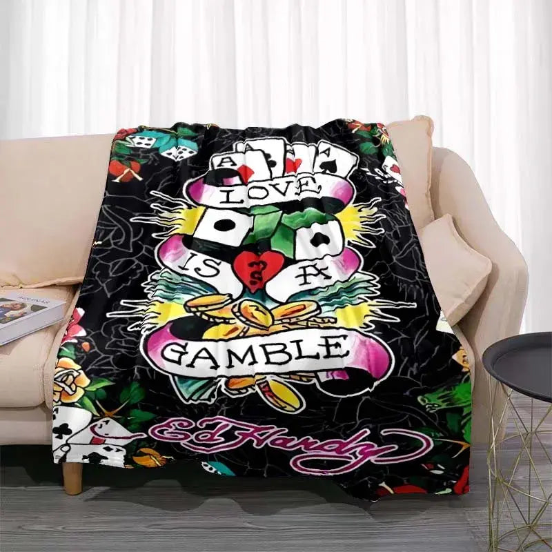3dED- HARDY Tattoo Tiger Skull Blanket Living Room Bedroom Sofa Soft and Comfortable Warm Blanket Office Leisure Blanket