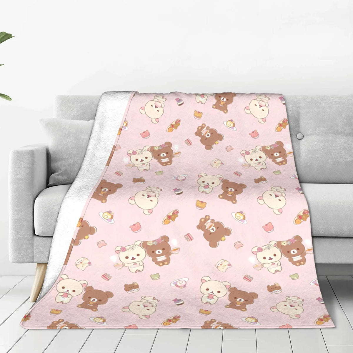 Kawaii Rilakkuma Knitted Flannel Throw Blanket - Figure Print Bed Accessories, Cutecore Stuff, Cozy Girly Room Stuff, Teen Room Decor, Soft Warm Summer AC Use, Home Goods Gift for Girls