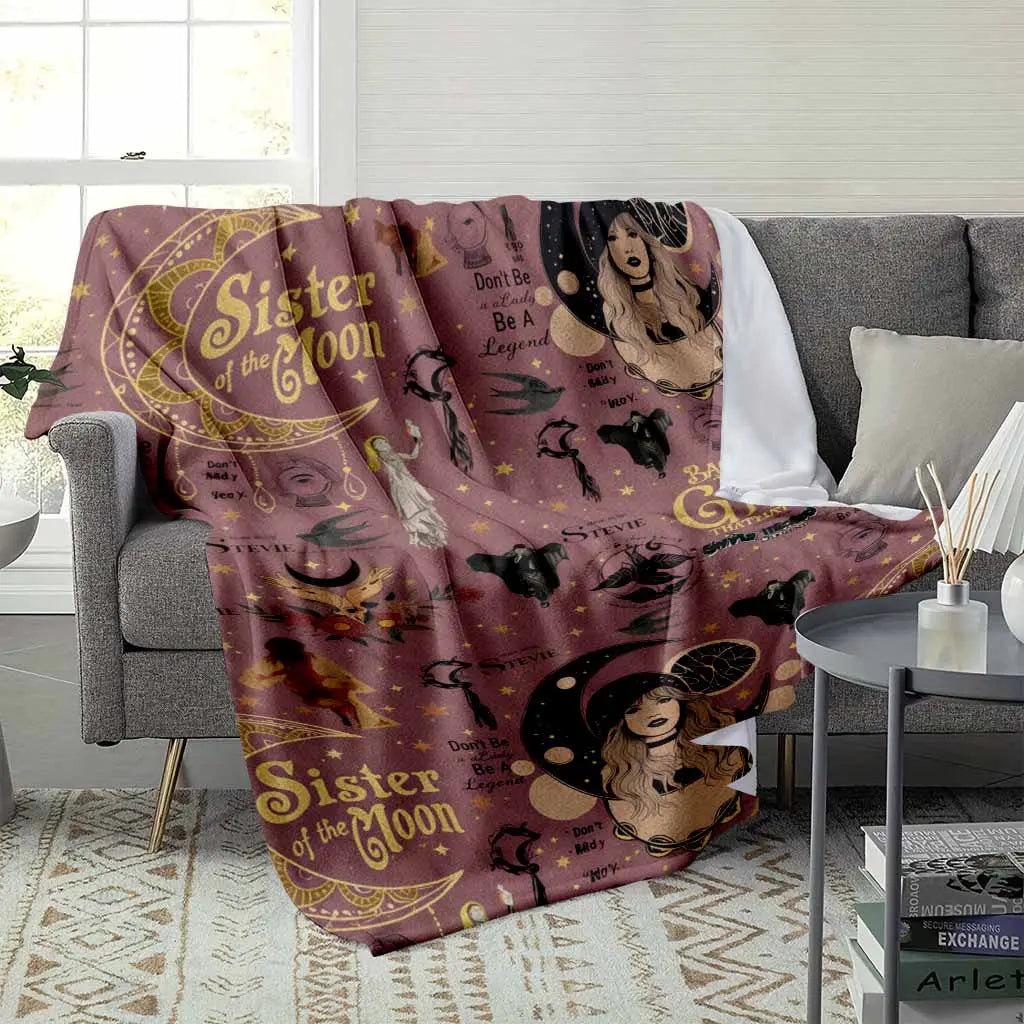 Sister of the Moon Flannel Fleece Throw Blanket Stevie Nicks Inspired Back To The Gypsy Lyrics HD Print Witchy Boho 70s Rock Music Fan Gift Sofa Decor