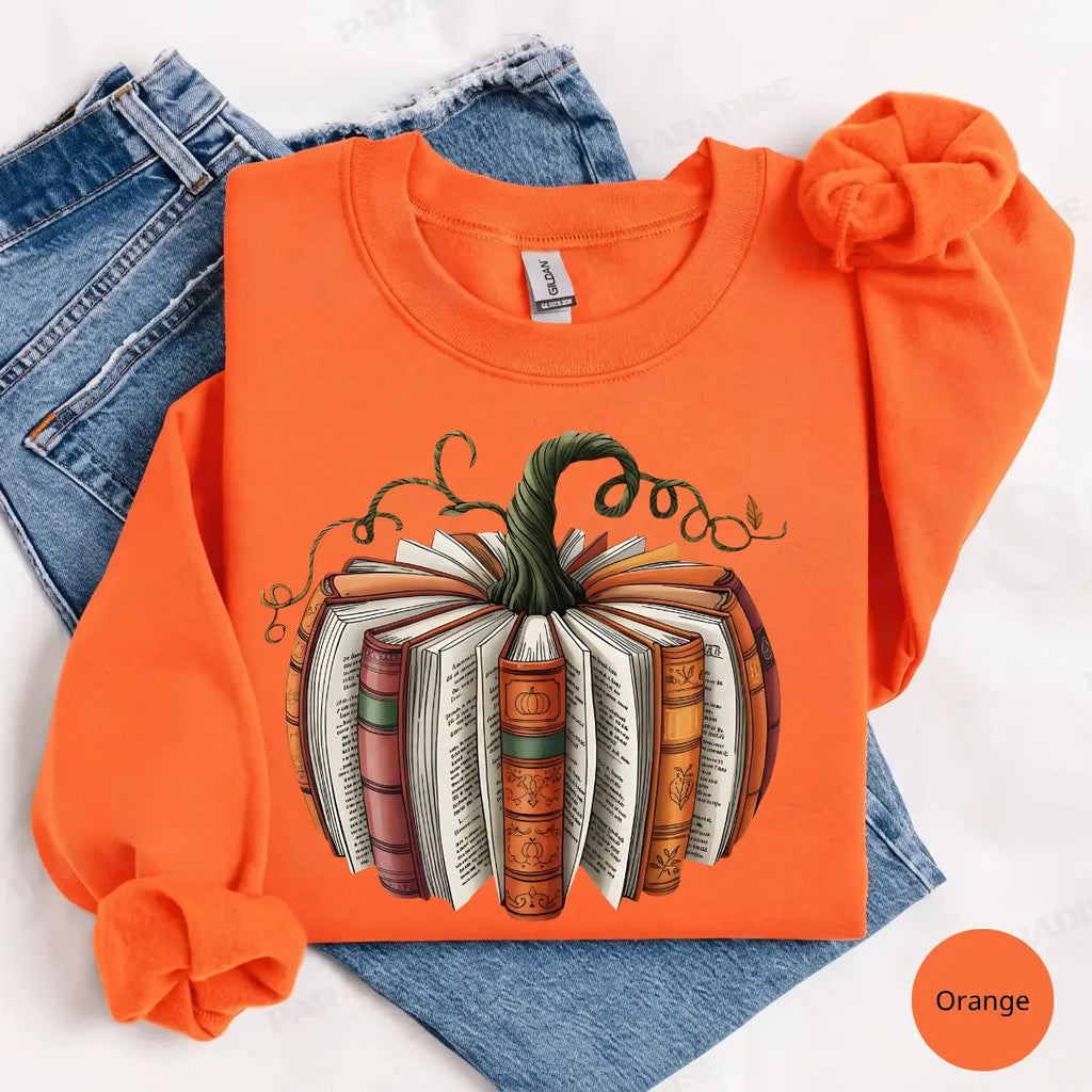 Fall Book Pumpkin Sweatshirt or T-Shirt, Halloween Book Lover Graphic, Cozy Bookish Autumn Shirt, Pumpkin Reading Gift