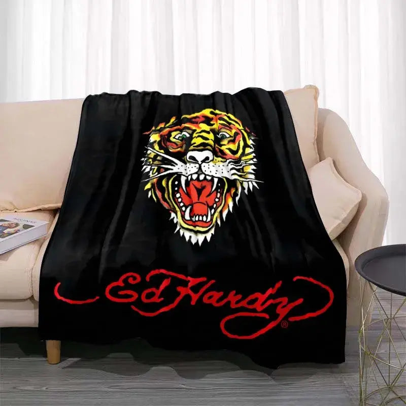 3dED- HARDY Tattoo Tiger Skull Blanket Living Room Bedroom Sofa Soft and Comfortable Warm Blanket Office Leisure Blanket