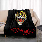 3dED- HARDY Tattoo Tiger Skull Blanket Living Room Bedroom Sofa Soft and Comfortable Warm Blanket Office Leisure Blanket