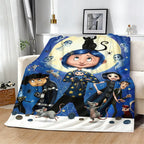 Coraline Cartoon Character Print Flannel Blanket - Soft Warm Bed Throw for Home or Travel Use, Ideal Holiday Christmas Birthday Gift for Teens, Flannel Blankets