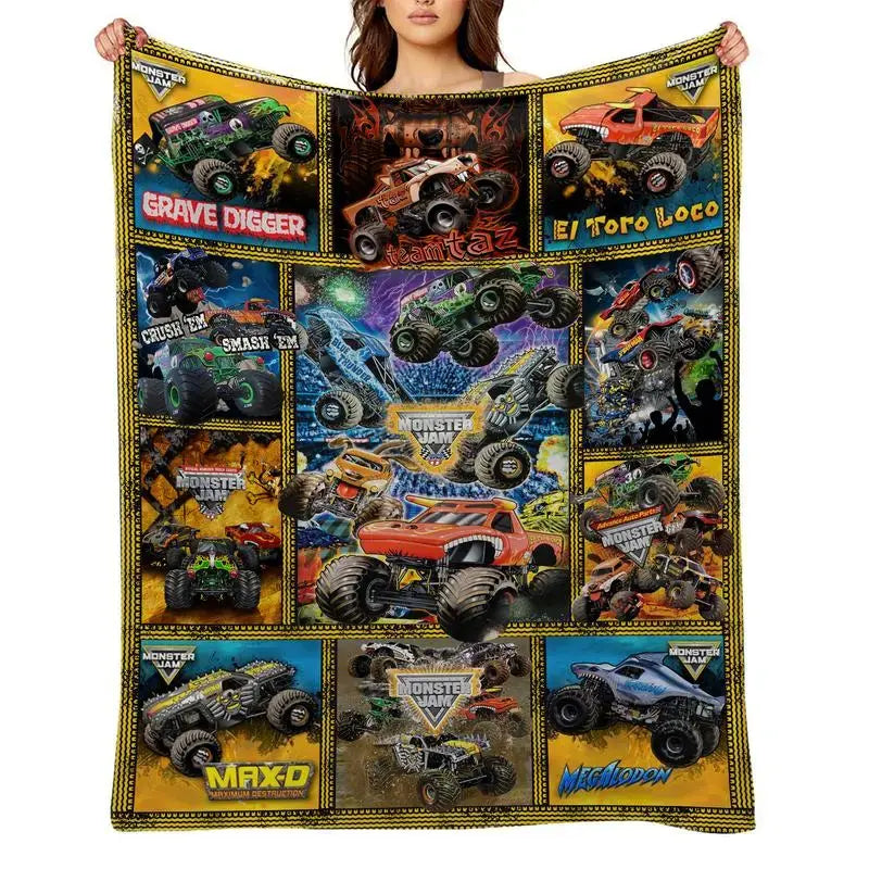 Soft Funny Throw Blanket M-Monster Jam Flannel Blanket - Soft and comfortable, with fashionable print design, suitable for daily use and gift giving (birthdays, Christmas, Thanksgiving) B-4