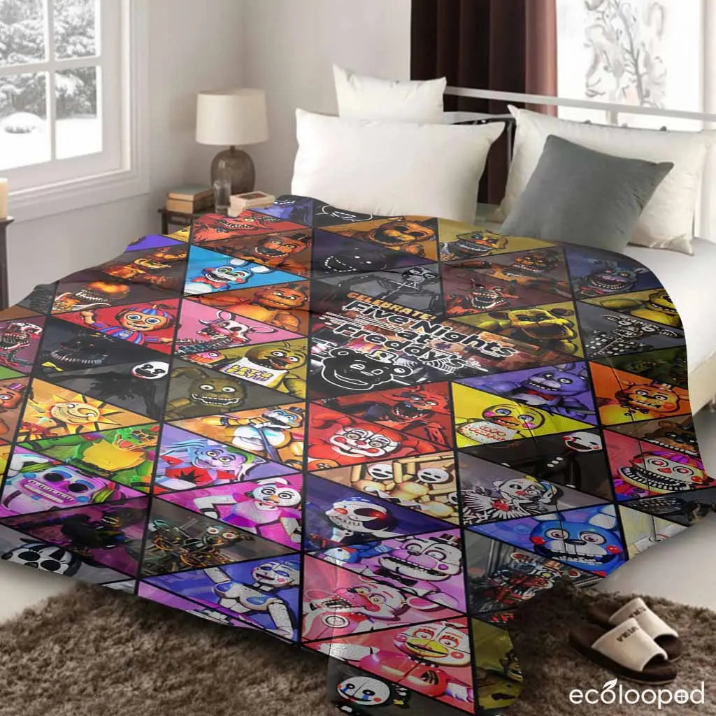 5 Nights at Freddy's (FNAF) Cartoon Character Flannel Throw Blanket - 60×80 in XL Bedding Cover, Lightweight, Cozy, Soft, Durable, Wrinkle-Resistant, Smooth Texture, Breathable, Vivid Dye, Ideal for Home/Indoor/Bedroom, Gifts, All Seasons, Halloween