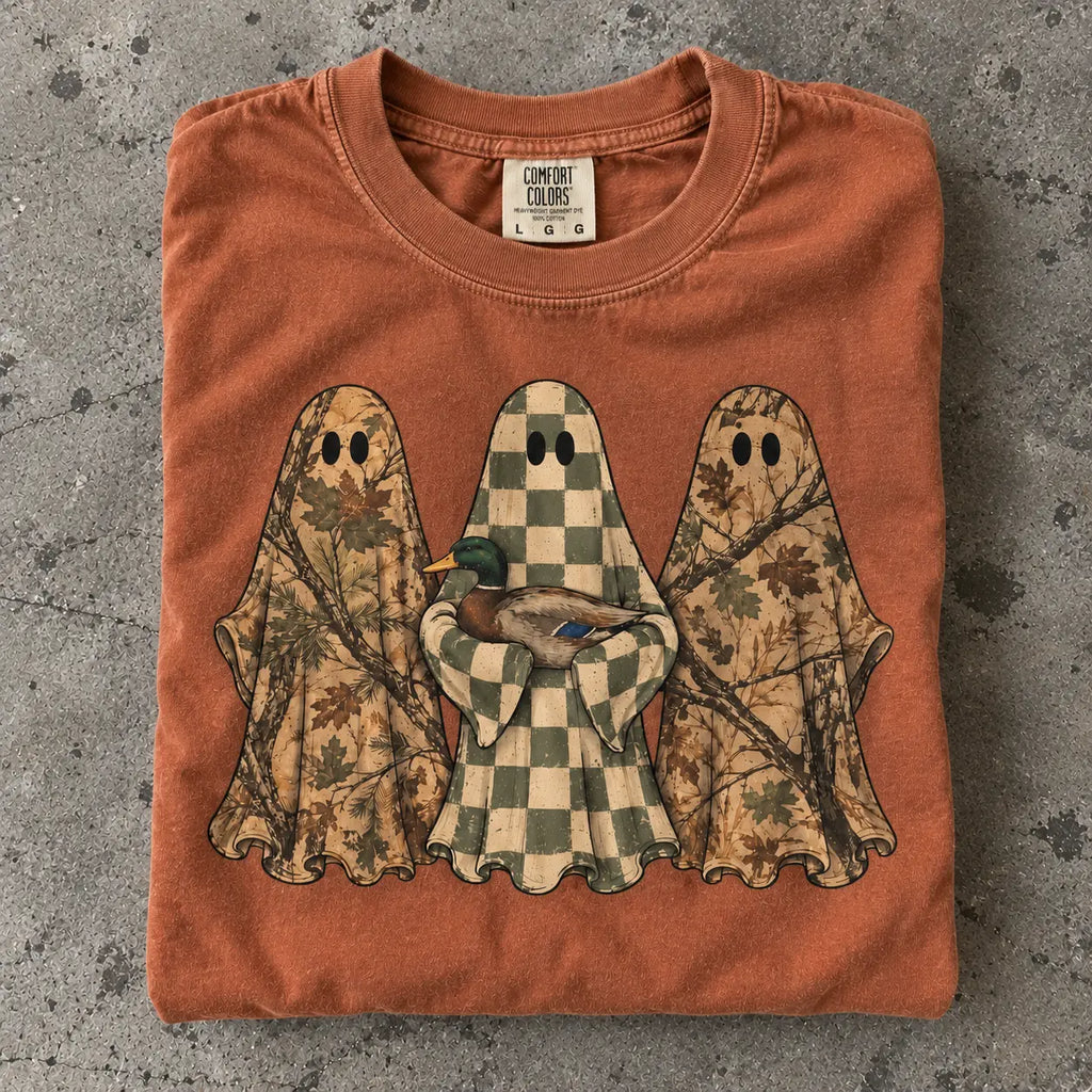 Hunting Season Ghosts Comfort Shirt: Camo Mallard Duck Halloween Tshirt