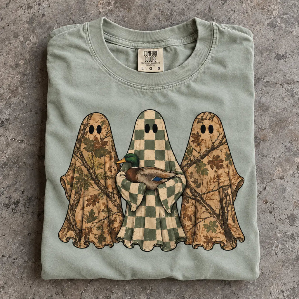 Hunting Season Ghosts Comfort Shirt: Camo Mallard Duck Halloween Tshirt