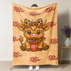 Cartoon Printed Character-Themed Cute Highland Cow Pattern Throw Blanket, 100% Polyester Cute Home Textile, Soft Warm Lightweight Blanket for Home & Office Gifts