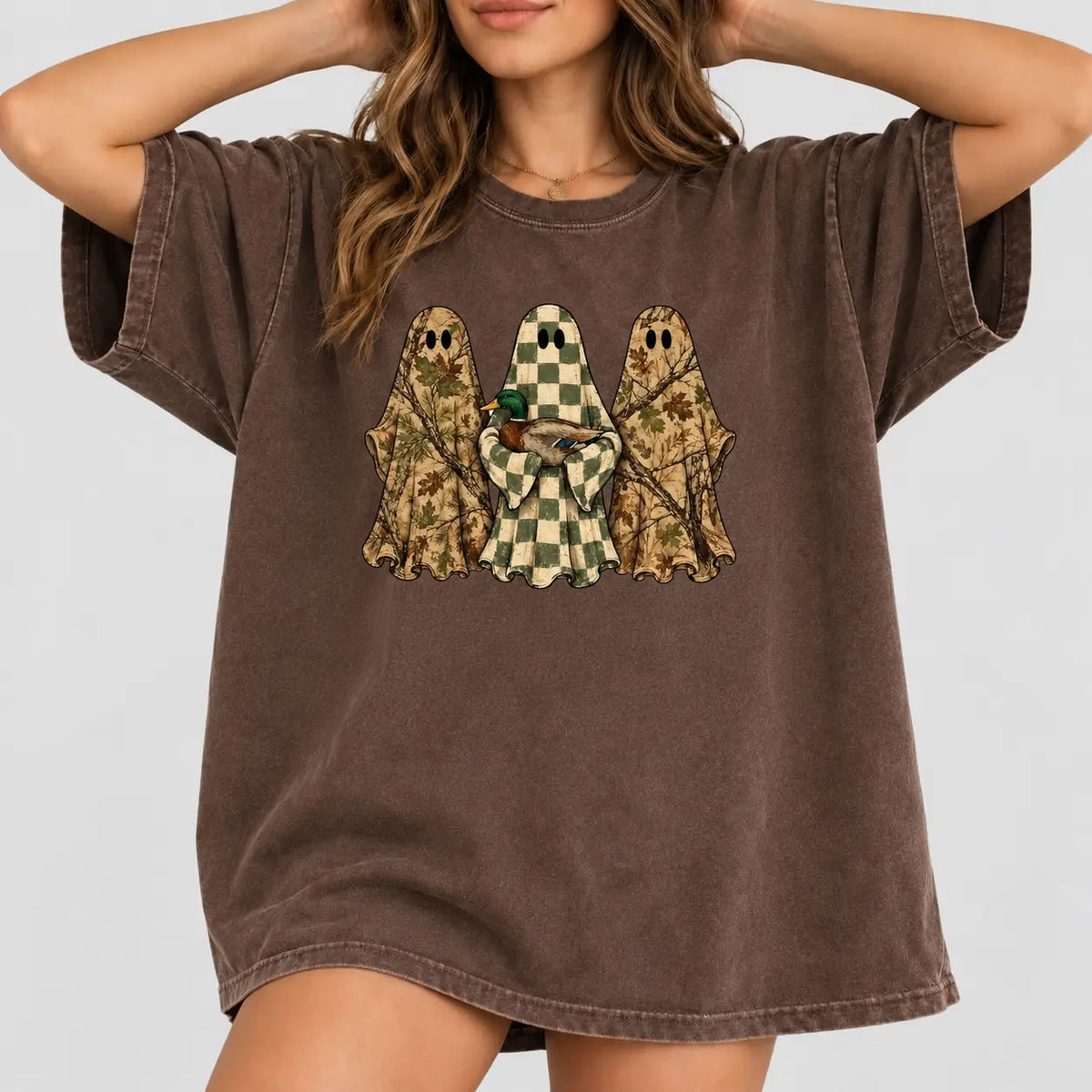 Hunting Season Ghosts Comfort Shirt: Camo Mallard Duck Halloween Tshirt