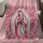 1 Piece Cozy Pink Virgin Mary Blanket-Super Soft Velvet with Floral Pattern, Perfect Gift for Mom, Grandma, Birthday and Valentine's Day, Perfect for Sofa, Bed, Travel and Living Room, multifunctional Blanket | Floral Blanket | Plush Texture,Meditation