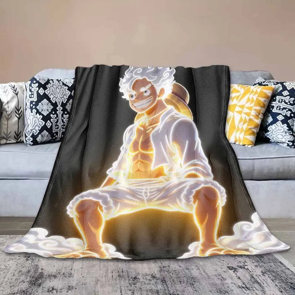 Glow Warrior Flannel Blanket - Lightning Aura Anime Print, Ultra Soft, Warm, Durable Texture, Boujee Home Accessories, Unique Room Decor, Bedroom Items for Cozy Look (Bedroom, Sofa Use)
