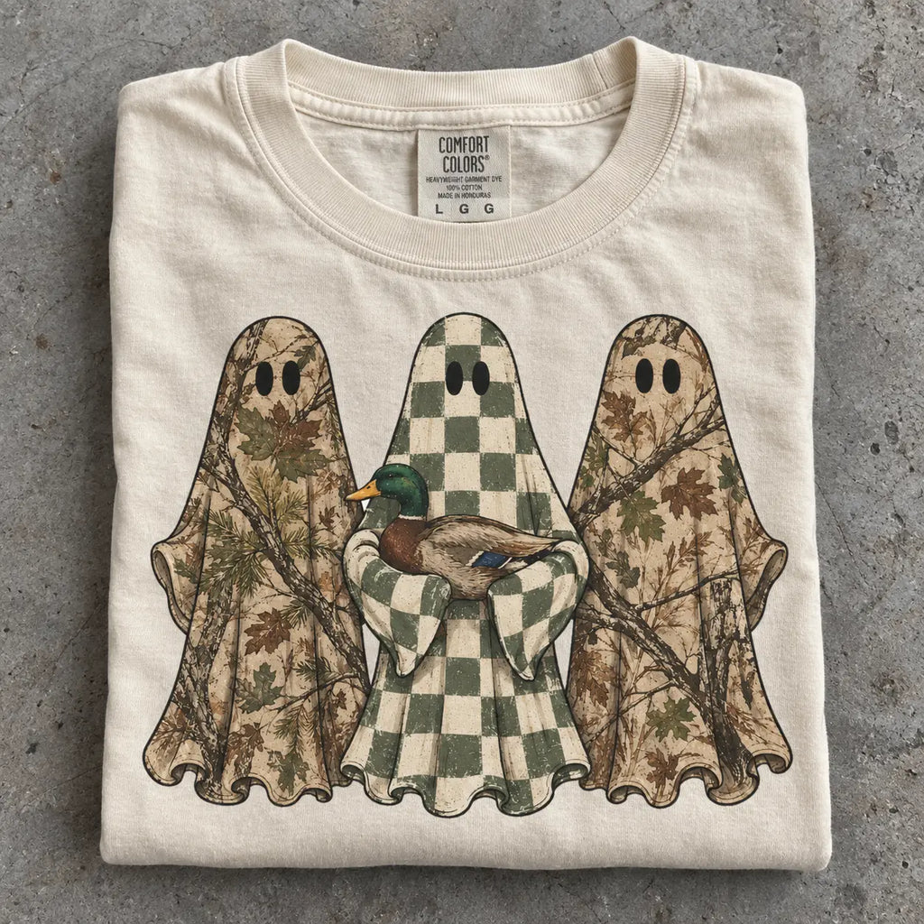 Hunting Season Ghosts Comfort Shirt: Camo Mallard Duck Halloween Tshirt