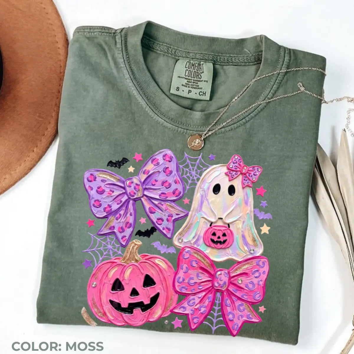 Comfort Colors Preppy Ghost Coquette Shirt, Cute Pink Bow Halloween T-Shirt, Girly Spooky Season Graphic Tee, Retro Fall Ghost Apparel, Trendy Gift