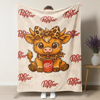 Cartoon Printed Character-Themed Cute Highland Cow Pattern Throw Blanket, 100% Polyester Cute Home Textile, Soft Warm Lightweight Blanket for Home & Office Gifts