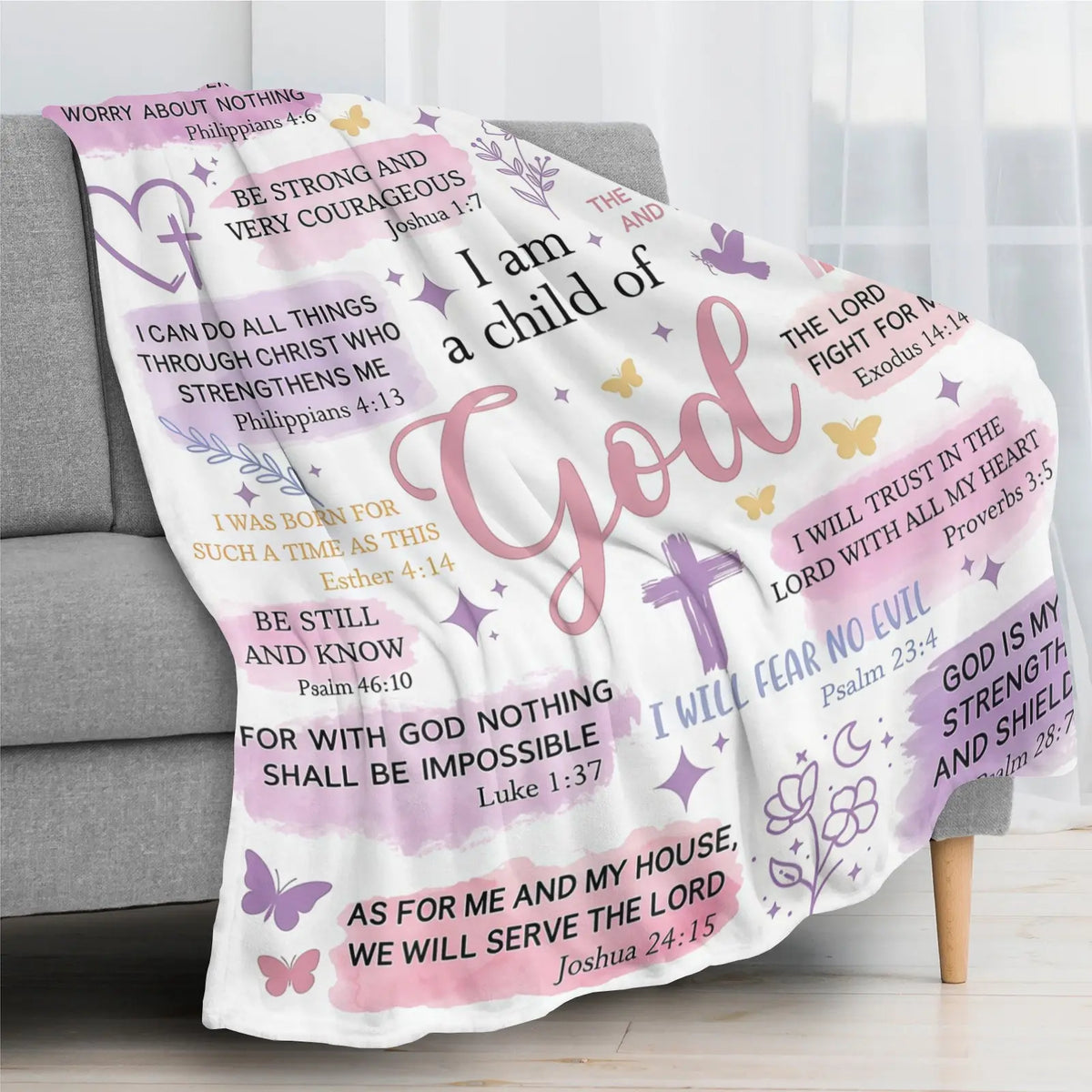 Faith-Based Printed Flannel Soft Throw Blanket (60x80 in) - "I Am A Child Of God" Bible Quote Collage, Pastel Watercolor Religious Print, Blankets for Sofa, Girl Room Decor, Heartwarming Gift for Girls,back to school,back to school shopping,home decor